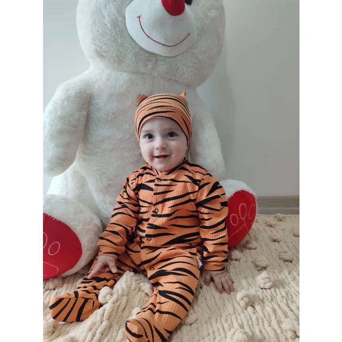 Luz&Pos 3-6-9-12 Ay Pooh Desenli Zebra Çizgili Şapkalı Sweatli 3lü Kız Erkek Bebek Tulumu(sarı) Sarı
