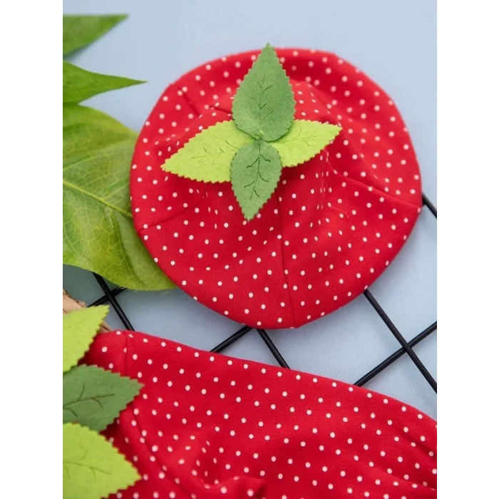 Luz&Pos 3-6-9 Ay Çilek Bebekler Penye Kumaş Kısa Kollu Kız Erkek Bebek Tulumu Kırmızı