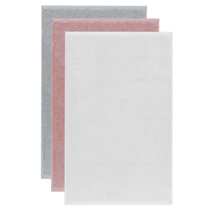 3 lü Düz Renk El Yüz Havlu Seti &#37;100 Pamuklu 50x90 Cm Gri-Gül-Beyaz