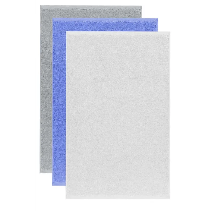 3 lü Düz Renk El Yüz Havlu Seti &#37;100 Pamuklu 50x90 Cm Gri-Mavi-Beyaz