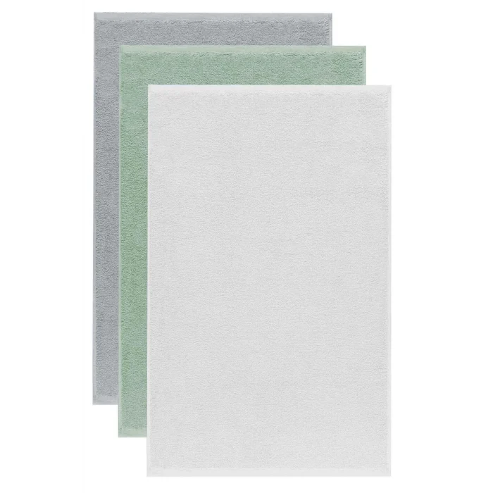 3 lü Düz Renk El Yüz Havlu Seti &#37;100 Pamuklu 50x90 Cm Gri-Yeşil-Beyaz