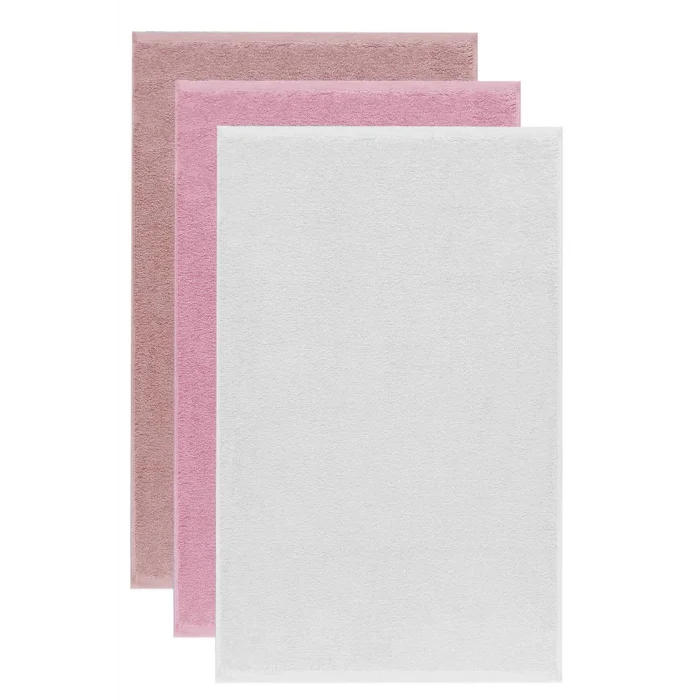 3 lü Düz Renk El Yüz Havlu Seti &#37;100 Pamuklu 50x90 Cm Gül-Pembe-Beyaz