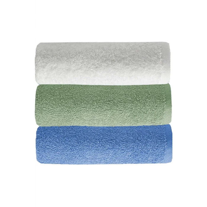 3 lü Düz Renk El Yüz Havlu Seti &#37;100 Pamuklu 50x90 Cm Mavi-Yeşil-Beyaz