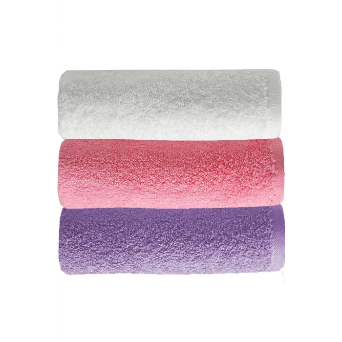 3 lü Düz Renk El Yüz Havlu Seti &#37;100 Pamuklu 50x90 Cm Mor-Pembe-Beyaz
