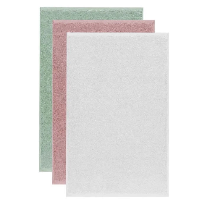 3 lü Düz Renk El Yüz Havlu Seti &#37;100 Pamuklu 50x90 Cm Yeşil Gül Beyaz