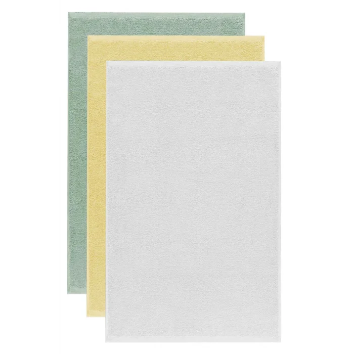 3 lü Düz Renk El Yüz Havlu Seti &#37;100 Pamuklu 50x90 Cm Yeşil Sarı Beyaz