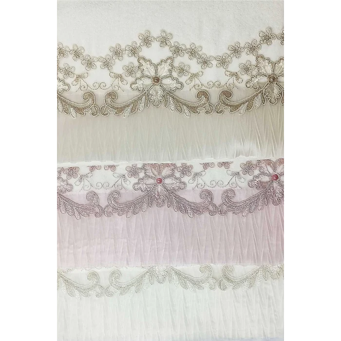 3 Lü Tül Dantel İşlemeli Boncuklu Havlu Seti 50X90 Cm