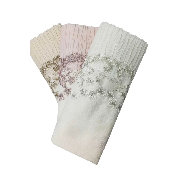 3 Lü Tül Dantel İşlemeli Boncuklu Havlu Seti 50X90 Cm