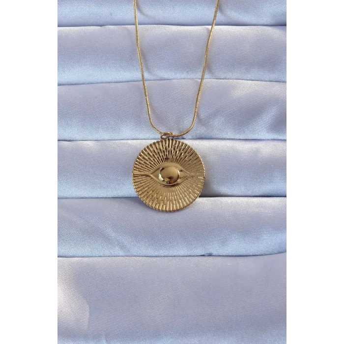 316L Altın Renk İşlemeli Göz Kolye