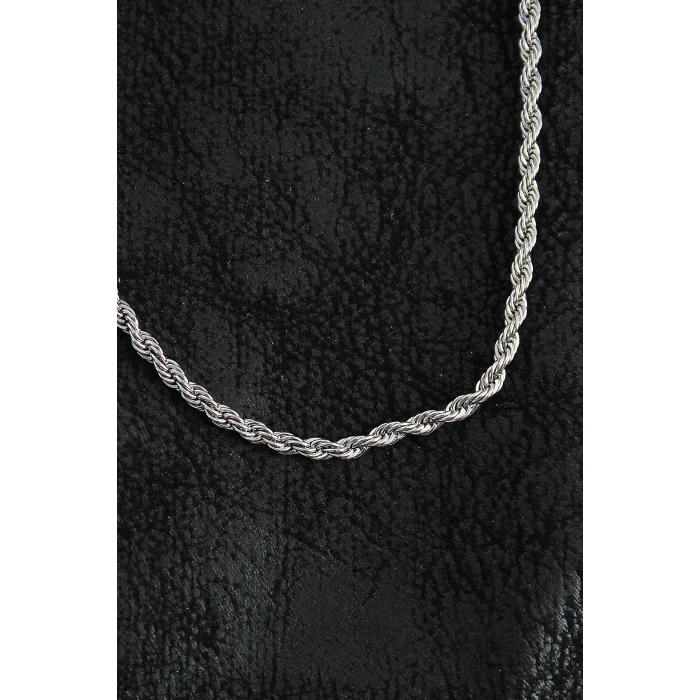 316L Çelik Burgu Zincir Model Gümüş Renk Erkek Kolye