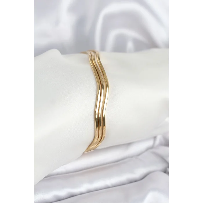 Çelik Gold Renk 65 Mm Ajda Zikzak Model 3lü Kadın Bileklik