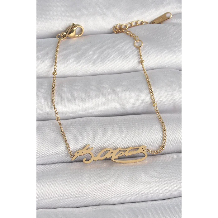 316L Çelik Gold Renk Atatürk İmza Model Kadın Bileklik