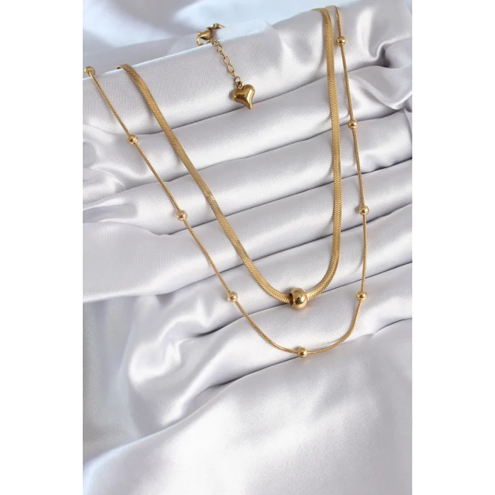 316L Çelik Gold Renk İtalyan Zincir Model Topçuk Detay Kadın Kolye