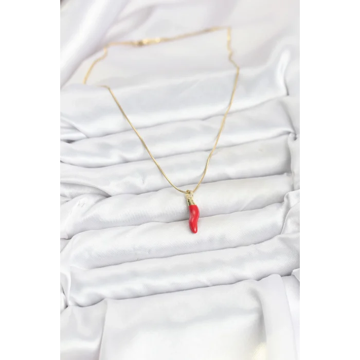 316L Çelik Gold Renk Kapya Kırmızı Biber Model Kadın Kolye