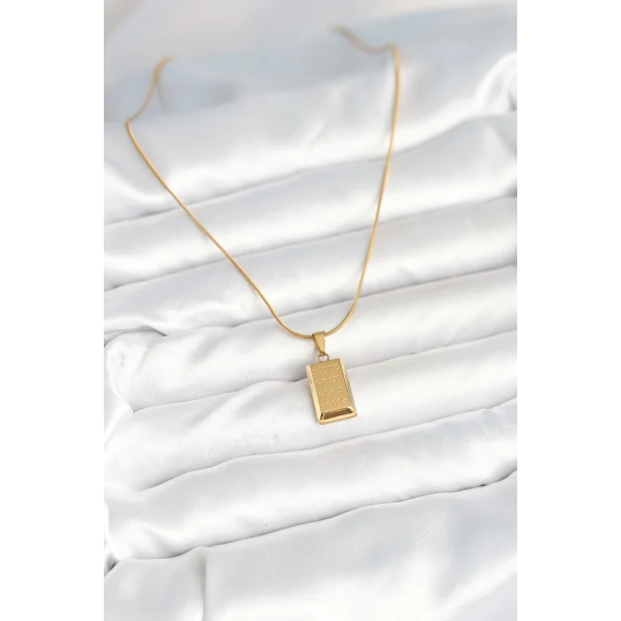 316L Çelik Gold Renk Külçe Altın Model Kolye