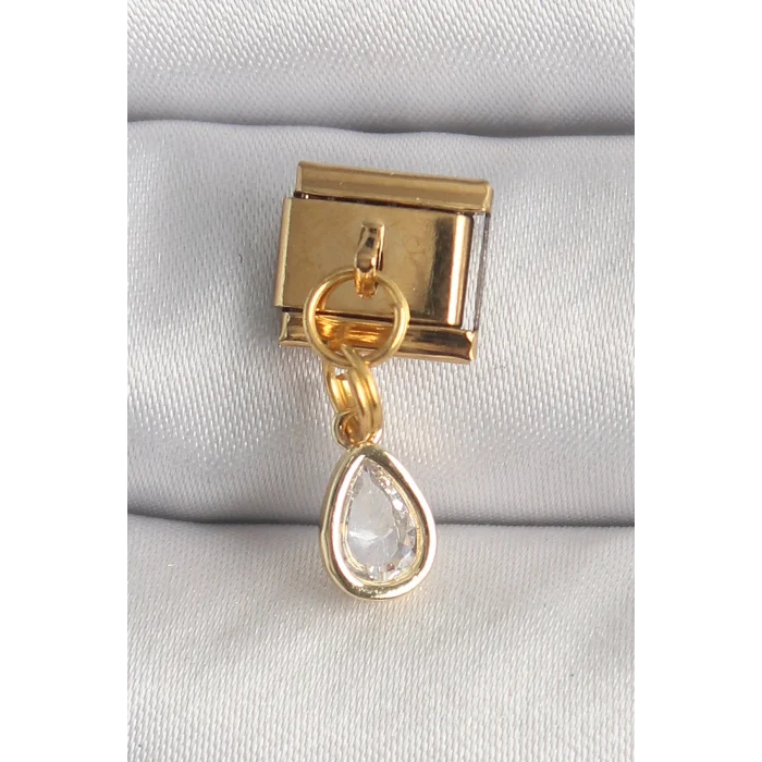 316L Çelik Gold Renk Sallantı Damla Zirkon Taşlı Nomination Charm