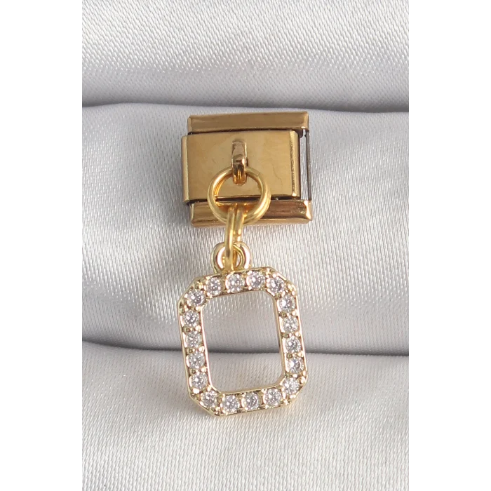 316L Çelik Gold Renk Sallantı Kare Zirkon Taşlı Nomination Charm