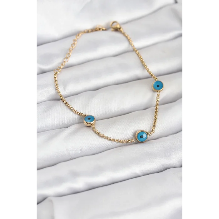 316L Çelik Gold Renkli Nazar Boncuk Model Kadın Bileklik