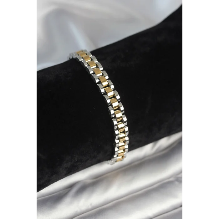 Çelik Gold Ve Gümüş Renk 7 Mm Kalınlık Erkek Bileklik