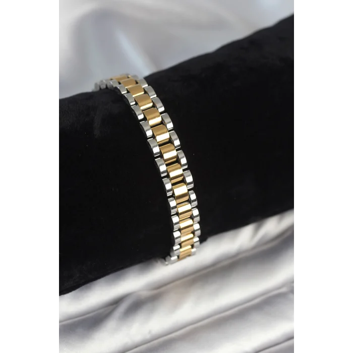 Çelik Gold Ve Gümüş Renk 9 Mm Kalınlık Erkek Bileklik