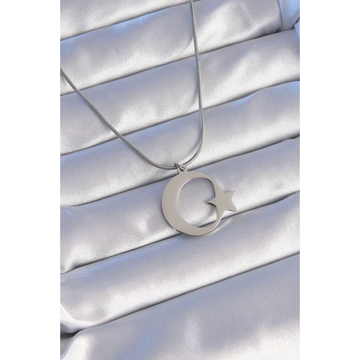 316L Çelik Gümüş Renk Ay Yıldız Model Unisex Kolye
