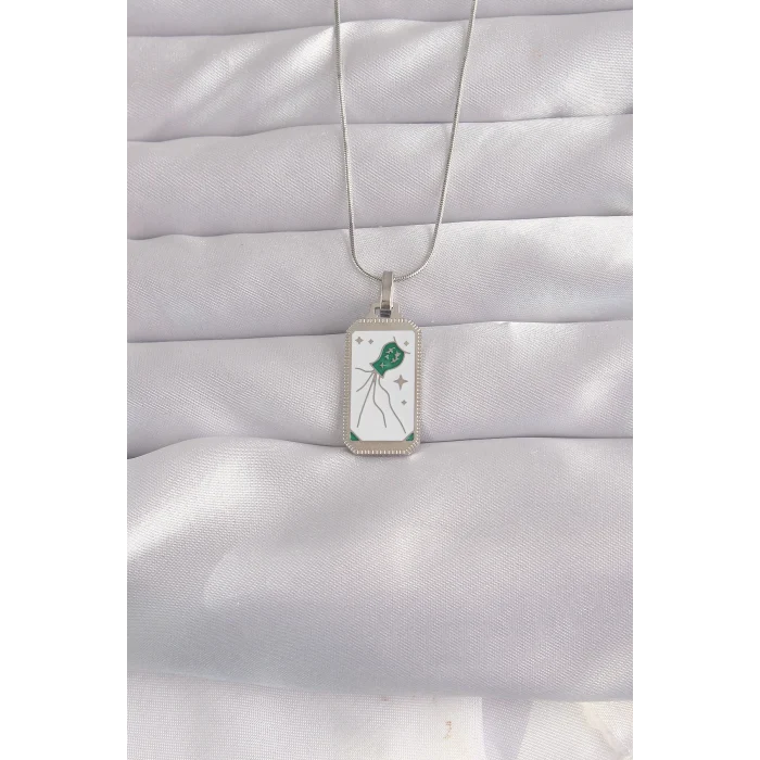 316L Çelik Gümüş Renk Beyaz Mineli Tarot Kolye