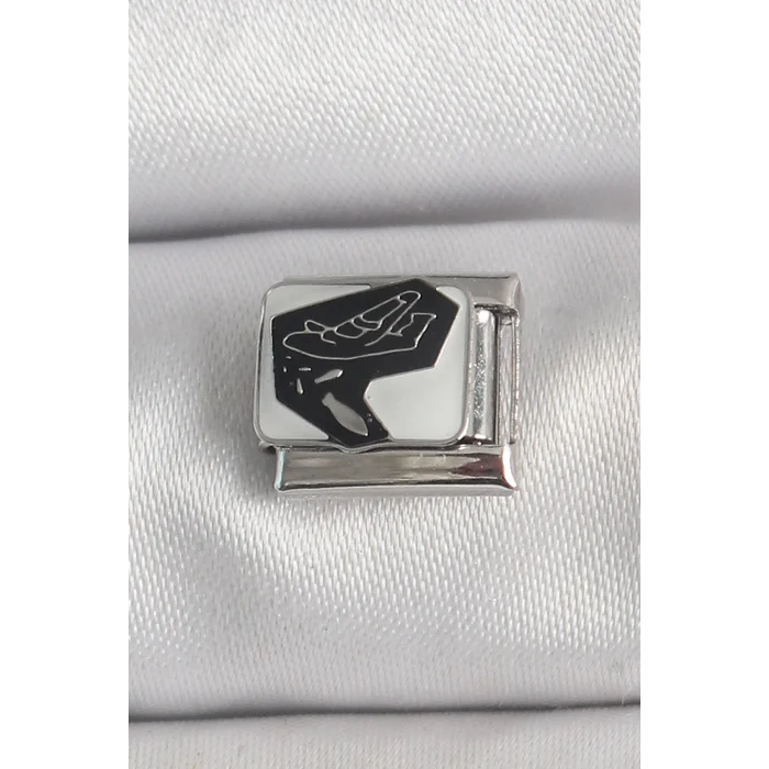 316L Çelik Gümüş Renk Beyaz Siyah Uçak İşlemeli Portre Model Nomination Charm