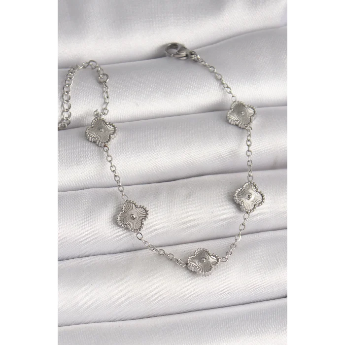 316L Çelik Gümüş Renk İşlemeli Baby Boy Yonca Model Kadın Bileklik