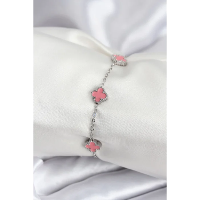 316L Çelik Gümüş Renk Pembe Baby Boy Yonca Kadın Bileklik