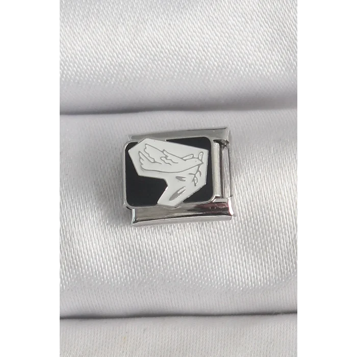 316L Çelik Gümüş Renk Siyah Beyaz Kuş İşlemeli Nomination Charm