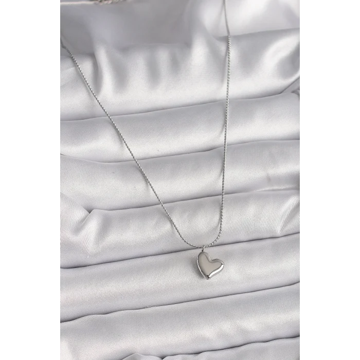 316L Çelik Gümüş Renk Zincir Kalp Figür Kadın Kolye