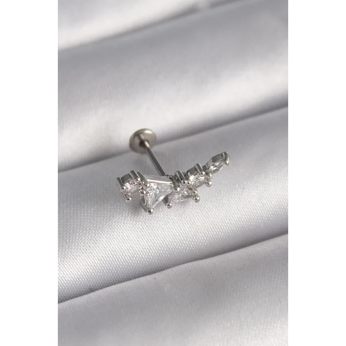 316L Çelik Gümüş Renk Zirkon Taşlı Tragus Piercing