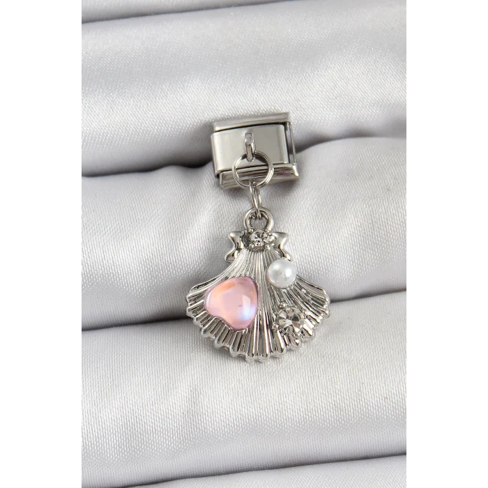 316L Çelik Sallantılı İnci Detaylı İstiridye Model Gümüş Renk Nomination Charm