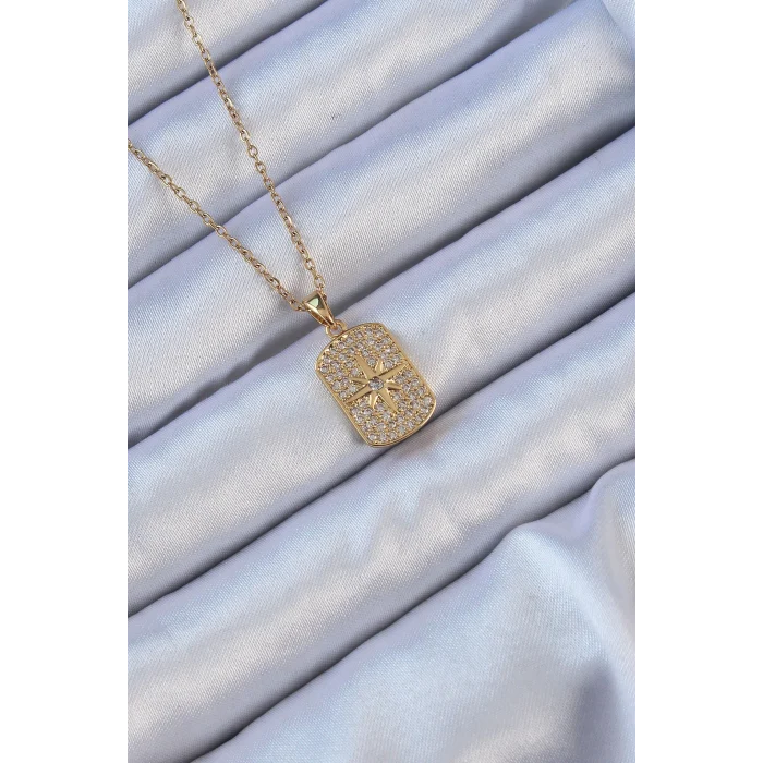 316L Çelik Zincir Altın Renk Zirkon Taşlı Kutup Yıldızlı Vintage Kolye