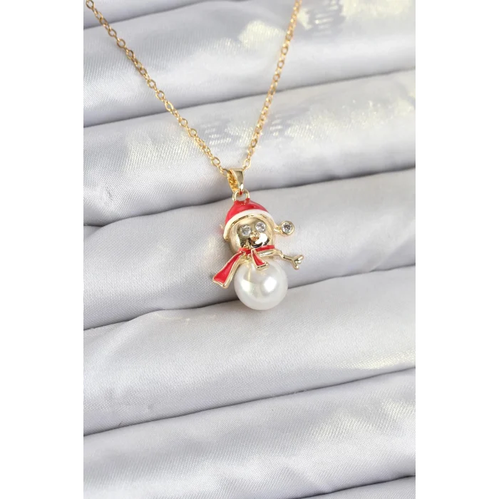 316L Çelik Zincir Gold Renk Kardan Adam Model Yılbaşı Temalı Kadın Kolye