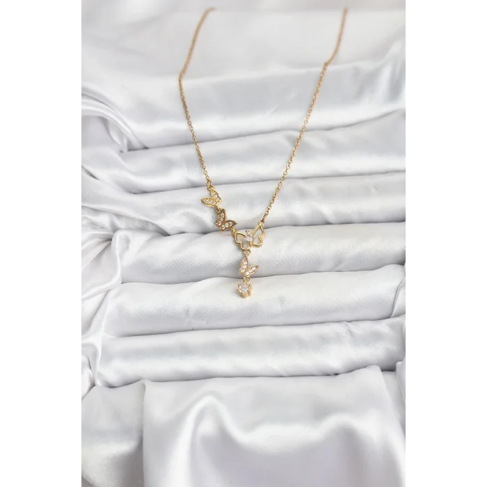 316L Çelik Zincir Gold Renk Kelebek Model Kadın Kolye
