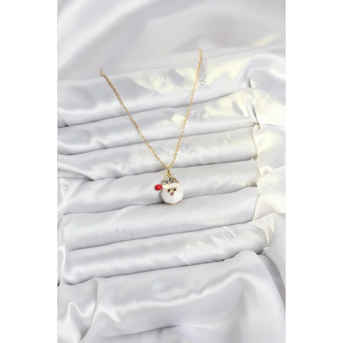 316L Çelik Zincir Gold Renk Şapkalı Kardan Adam Kafası Model Yılbaşı Temalı Kadın Kolye