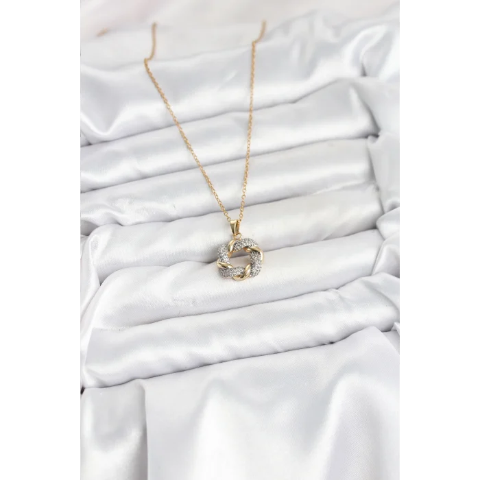 316L Çelik Zincir Gold Renk Zirkon Taşlı Sarmal Model Kadın Kolye