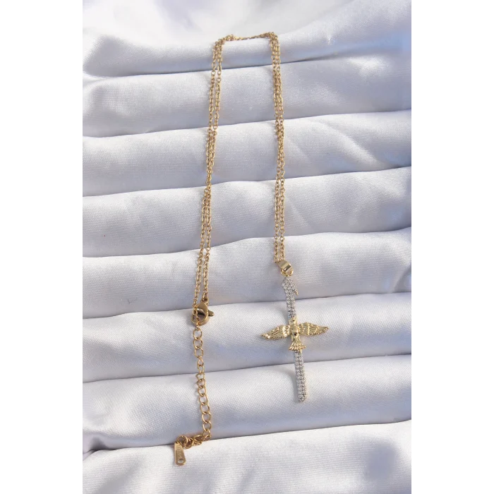 316L Çelik Zincir Gold Renkli Zirkon Taşlı Anka Kuşu Kolye