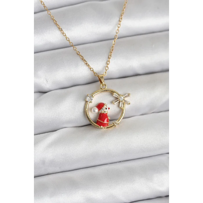 316L Çelik Zincir Gold Zirkon Taşlı Yılbaşı Tema Kadın Kolye