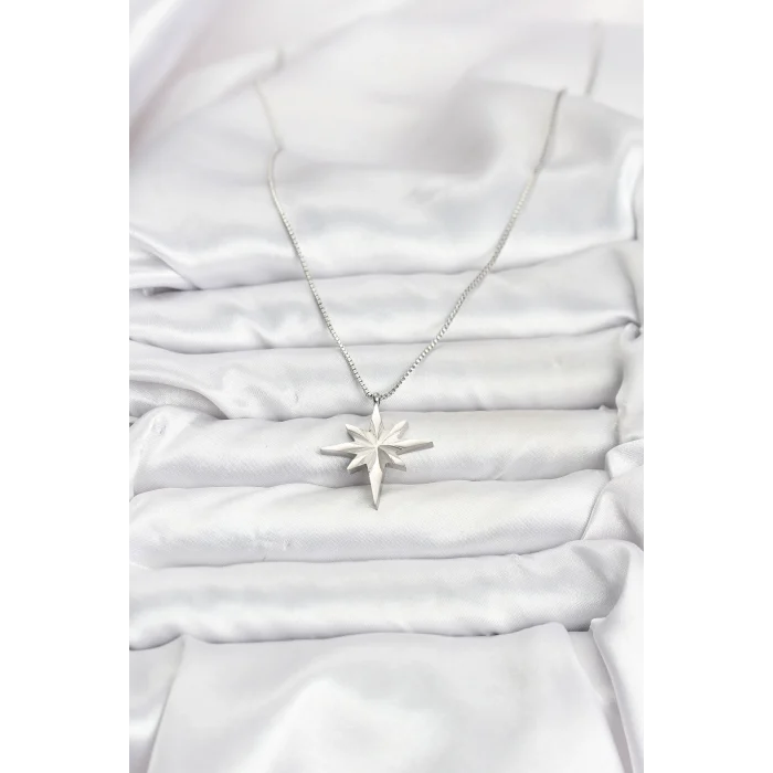 Çelik Zincir Gümüş Renk Kutup Yıldızı Model 60 Cm Zincir Kadın Kolye