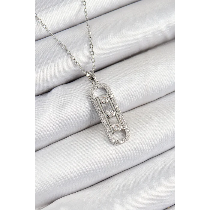 316L Çelik Zirkon Taşlı Messika Model Gümüş Renk Kadın Kolye