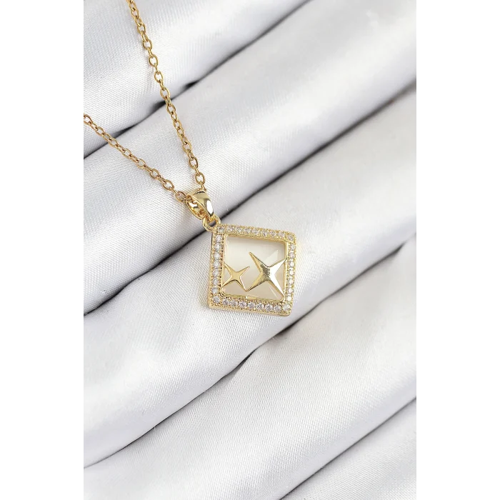 316l Çelik Zirkon Taşlı Yıldız Model Gold Renk Kadın Kolye