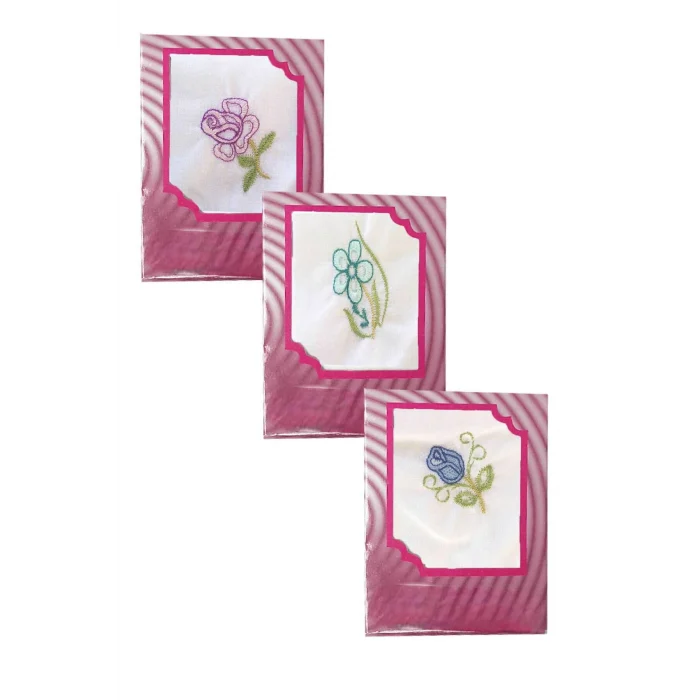 3’lü Özel Paket Premium Kadın İşlemeli Mendil Seti  %100 Pamuk 28x28 Cm
