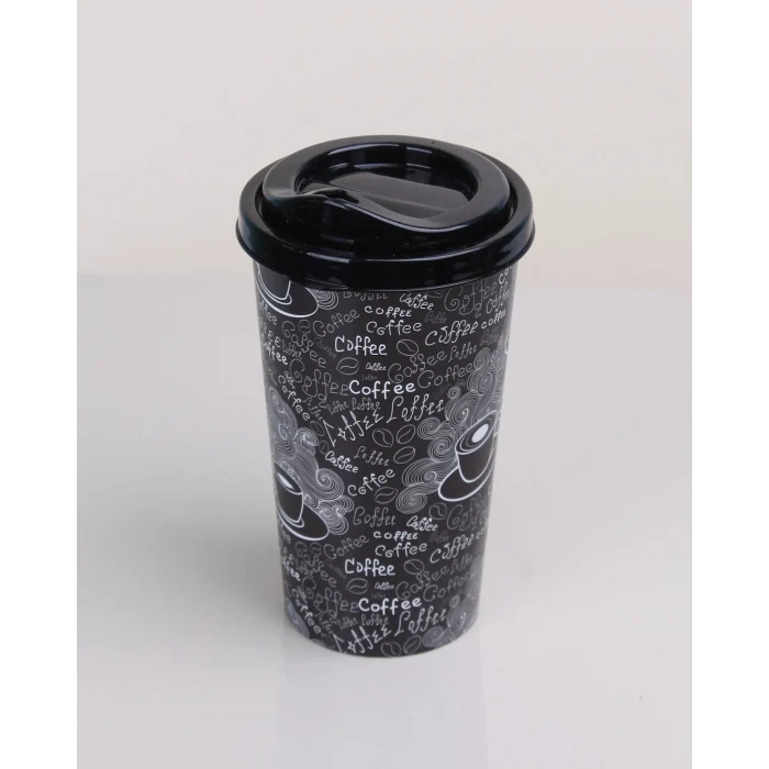 4 Adet Kahve Bardağı - Kapaklı Desenli 400ml