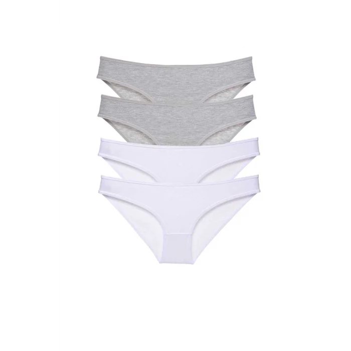 4 adet Süper Eko Set Likralı Kadın Slip Külot Gri Beyaz