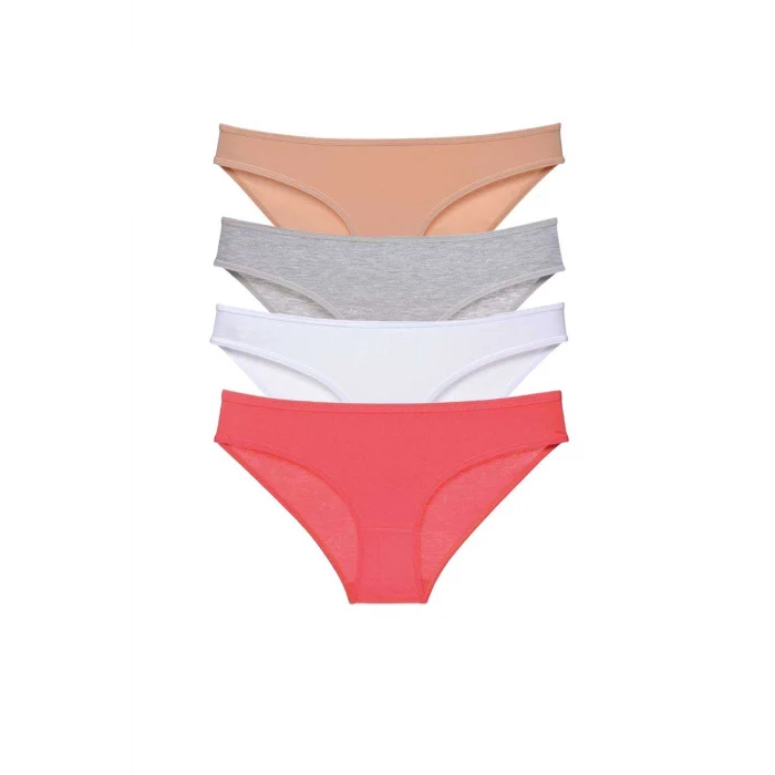 4 adet Süper Eko Set Likralı Kadın Slip Külot Ten Gri Beyaz Fuşya