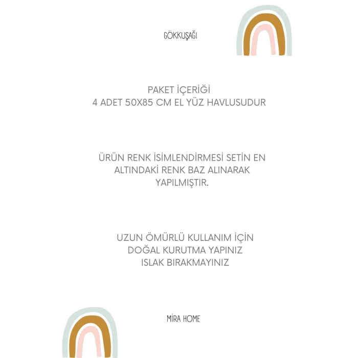 4 Lü El Yüz Havlu Seti &#37;100 Pamuklu Gökkuşağı 50x85 Cm  Pudra