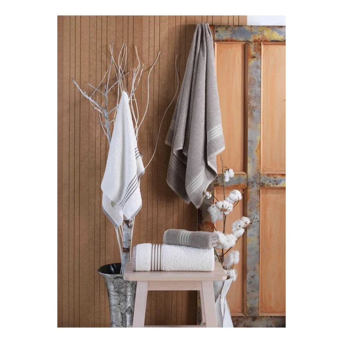 4 lü Kadın Erkek Banyo Havlusu Takımı Oscar Bej-Krem