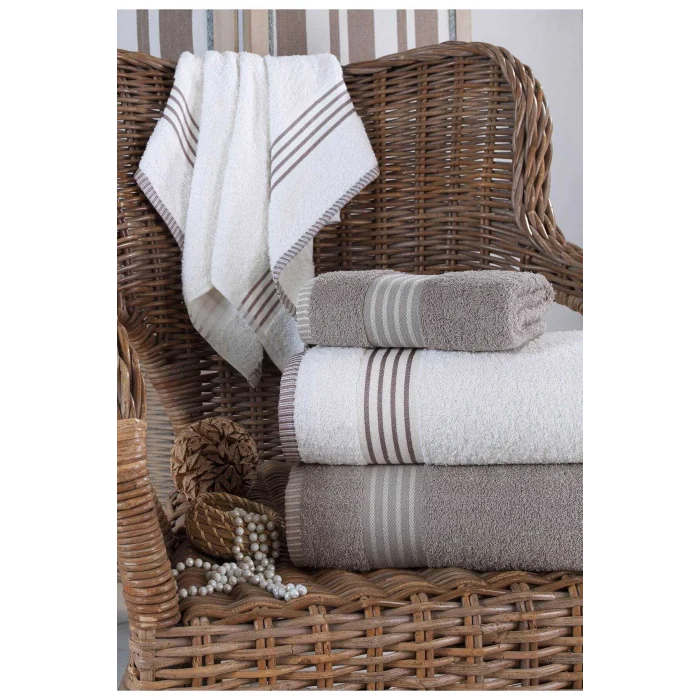 4 lü Kadın Erkek Banyo Havlusu Takımı Oscar Bej-Krem